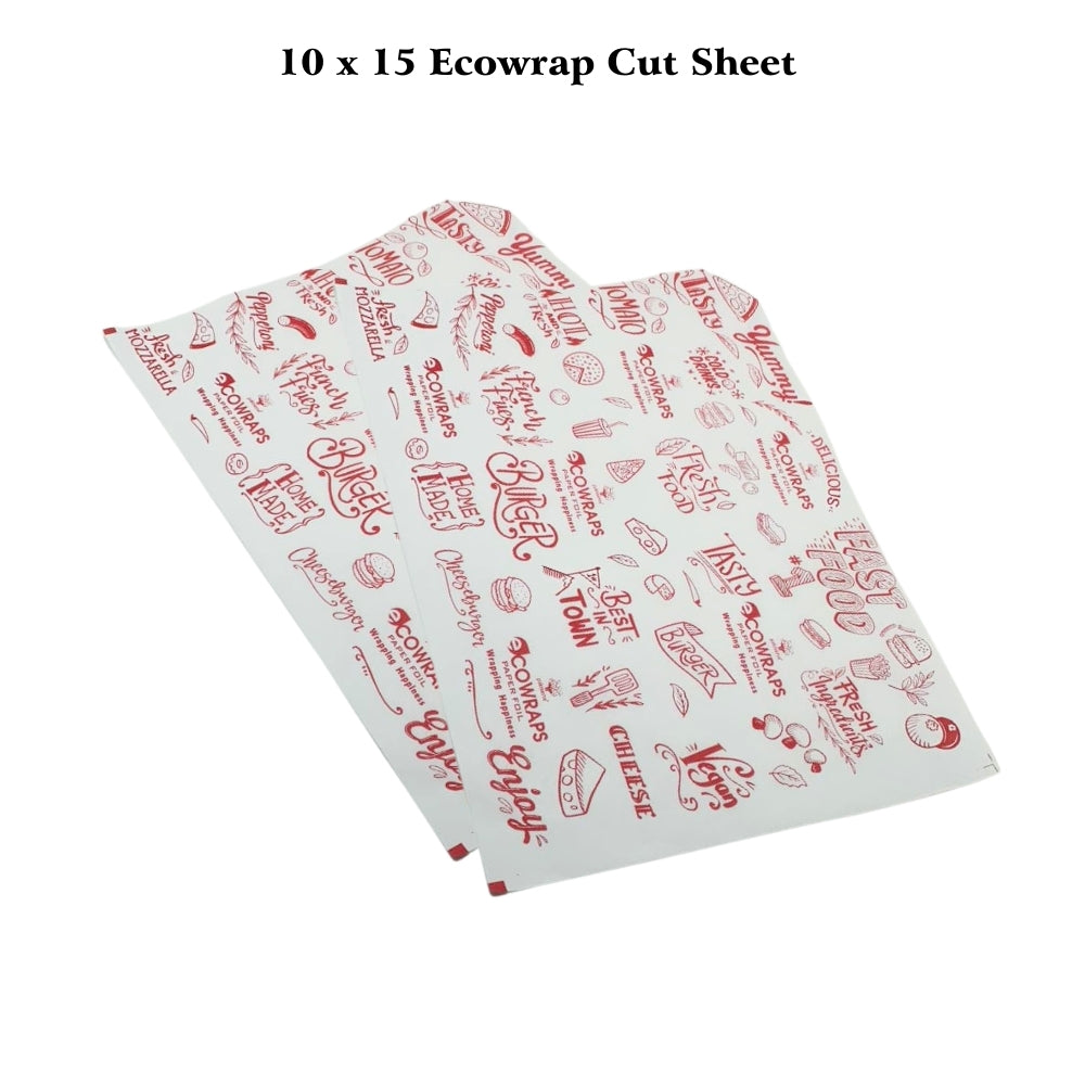 Ecowrap Printed Cut Sheet 10 x 15 inch Red color (250 Sheets) Butter Paper