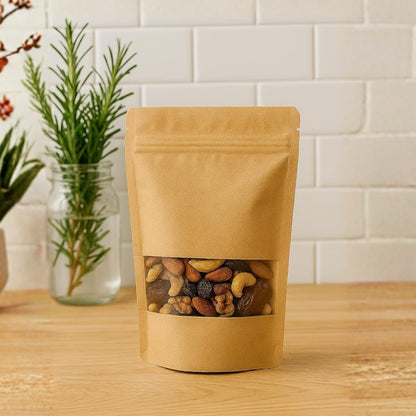 Stand Up Zipper Brown Kraft Paper Pouch with Window – 7 x 10