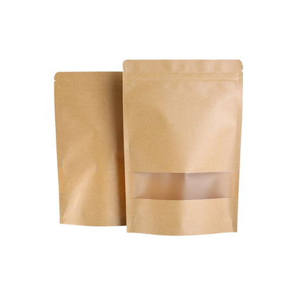 Stand Up Zipper Brown Kraft Paper Pouch with Window – 8 x 12