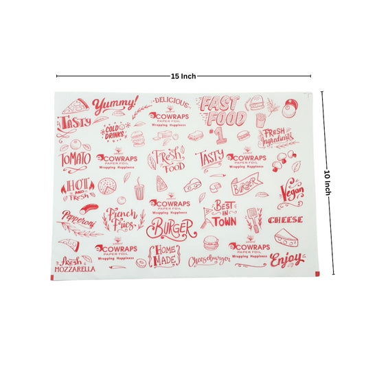 Ecowrap Printed Cut Sheet 10 x 15 inch Red color (250 Sheets) Butter Paper