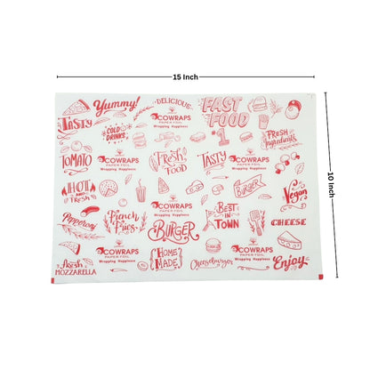 Ecowrap Printed Cut Sheet 10 x 15 inch Red color (250 Sheets) Butter Paper