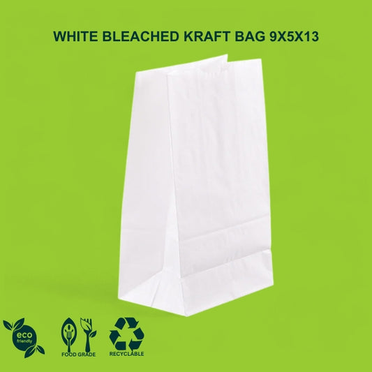 9x5x13" White SOS Bleached Kraft Bag – 70 GSM, 26 BF
