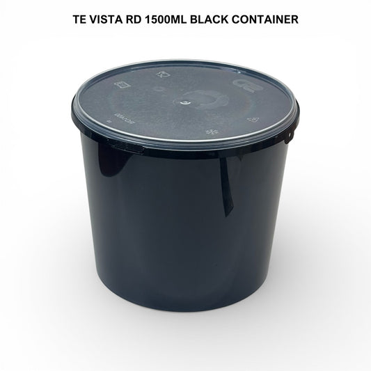 1500 ml Black Tamper Proof Flat Round Container with Lid