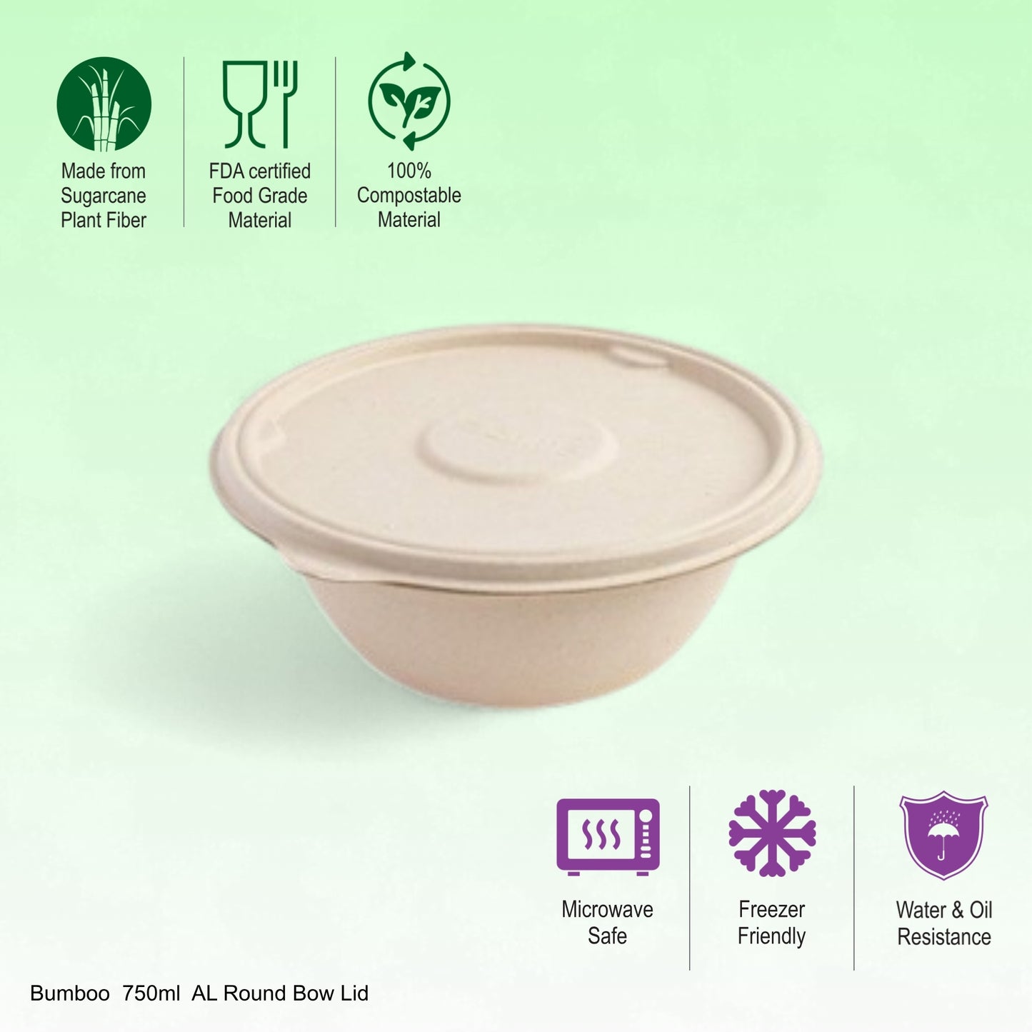 Bumboo Anti-Leak 750ml Round Bowl With Lid