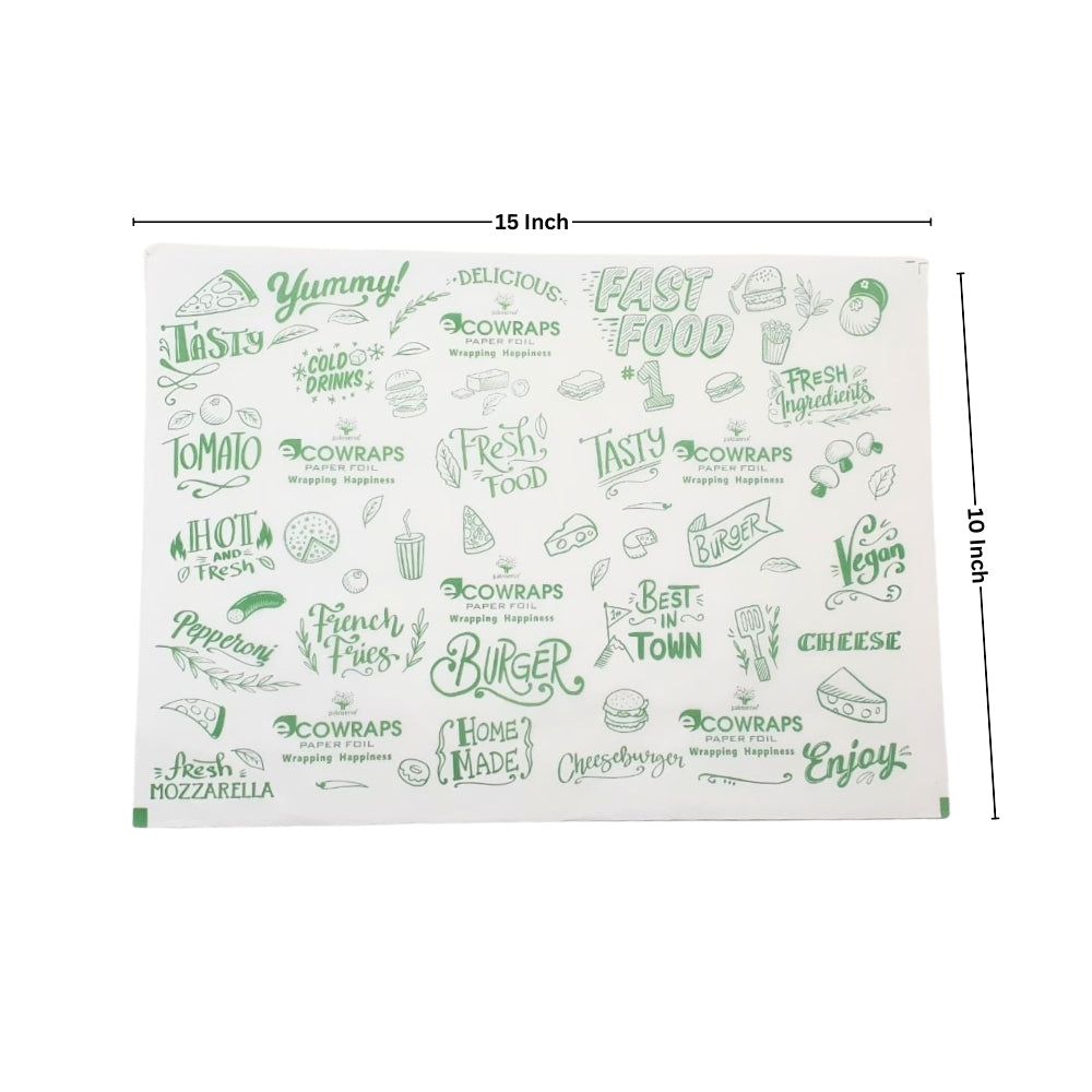 Ecowrap Printed Cut Sheet 10 x 15 inch Green color (250 Sheets) Butter Paper