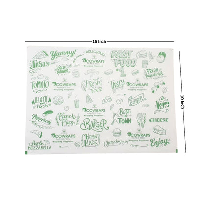 Ecowrap Printed Cut Sheet 10 x 15 inch Green color (250 Sheets) Butter Paper