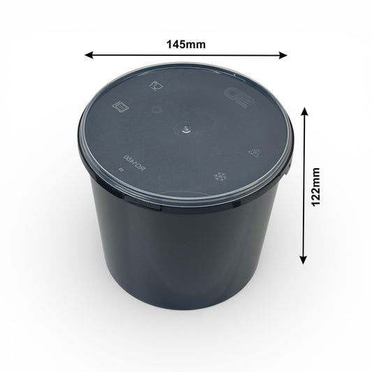 1500 ml Black Tamper Proof Flat Round Container with Lid