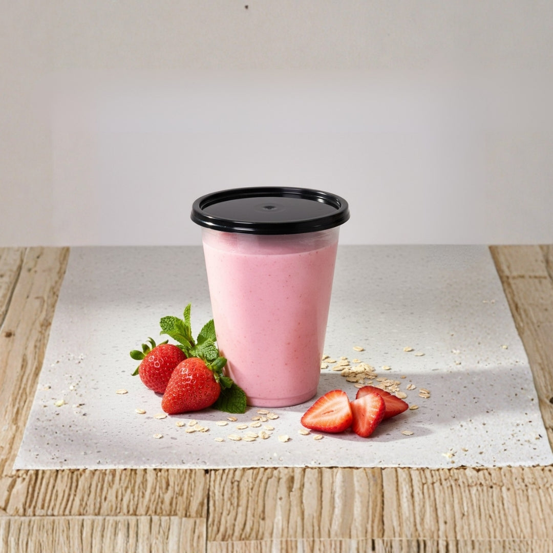 250ML Paknserve reusable cup with black flat lid (80 Dia)