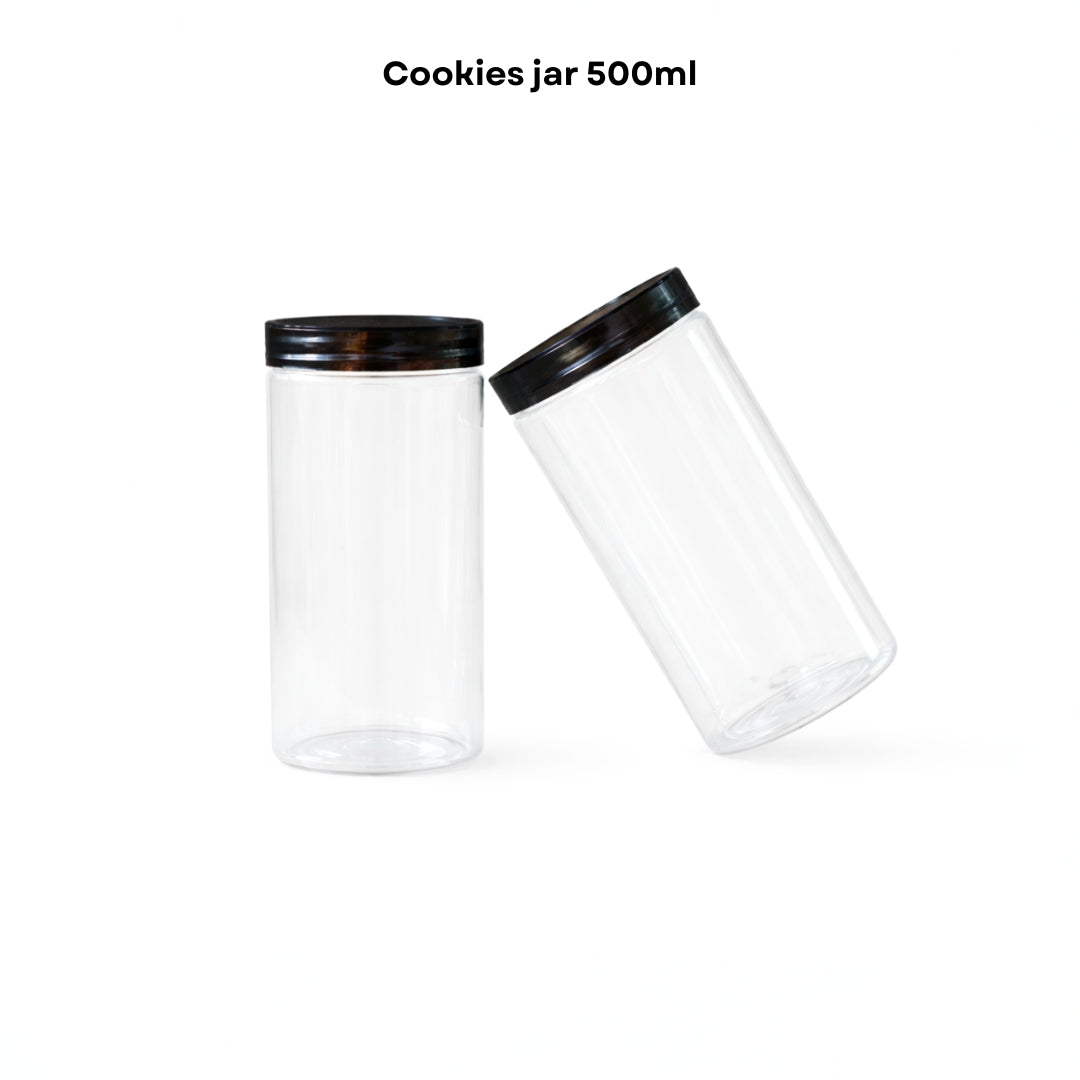 Cookies Jar 500ml PET Jar with Black Cap (73mm Top Dia)