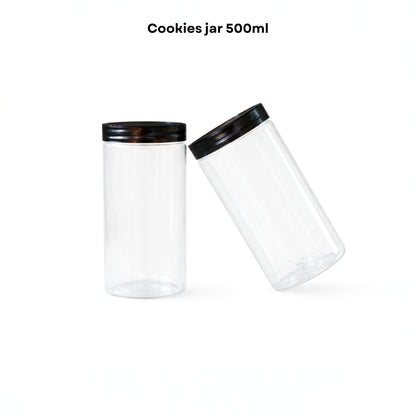 Cookies Jar 500ml PET Jar with Black Cap (73mm Top Dia)
