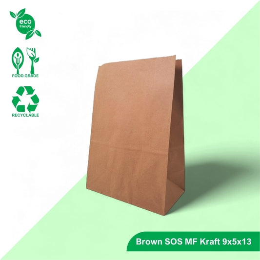 9x5x13" Brown SOS MF Kraft Bag – 80 GSM, 24 BF
