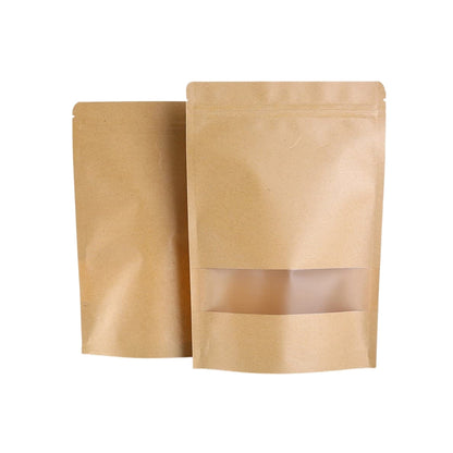 Stand Up Zipper Brown Kraft Paper Pouch with Window – 9 x 13