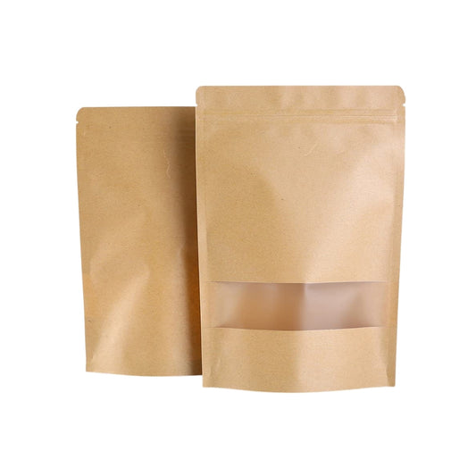 Stand Up Zipper Brown Kraft Paper Pouch with Window – 9 x 13
