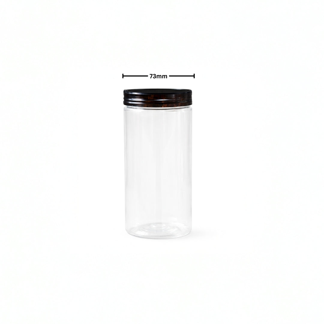 Cookies Jar 500ml PET Jar with Black Cap (73mm Top Dia)