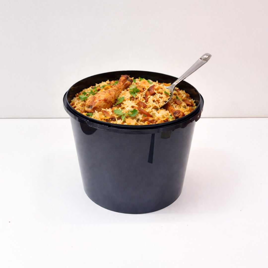 1500 ml Black Tamper Proof Flat Round Container with Lid