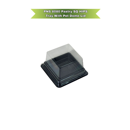 PNS 8080 Pastry Square HIPS black Tray with PET Dome Lid