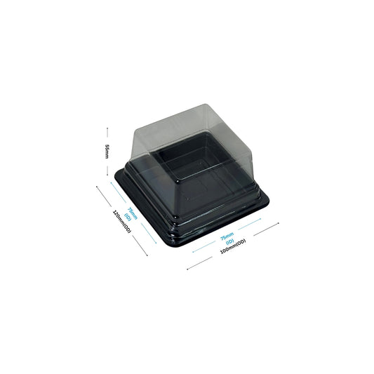 PNS 8080 Pastry Square HIPS black Tray with PET Dome Lid