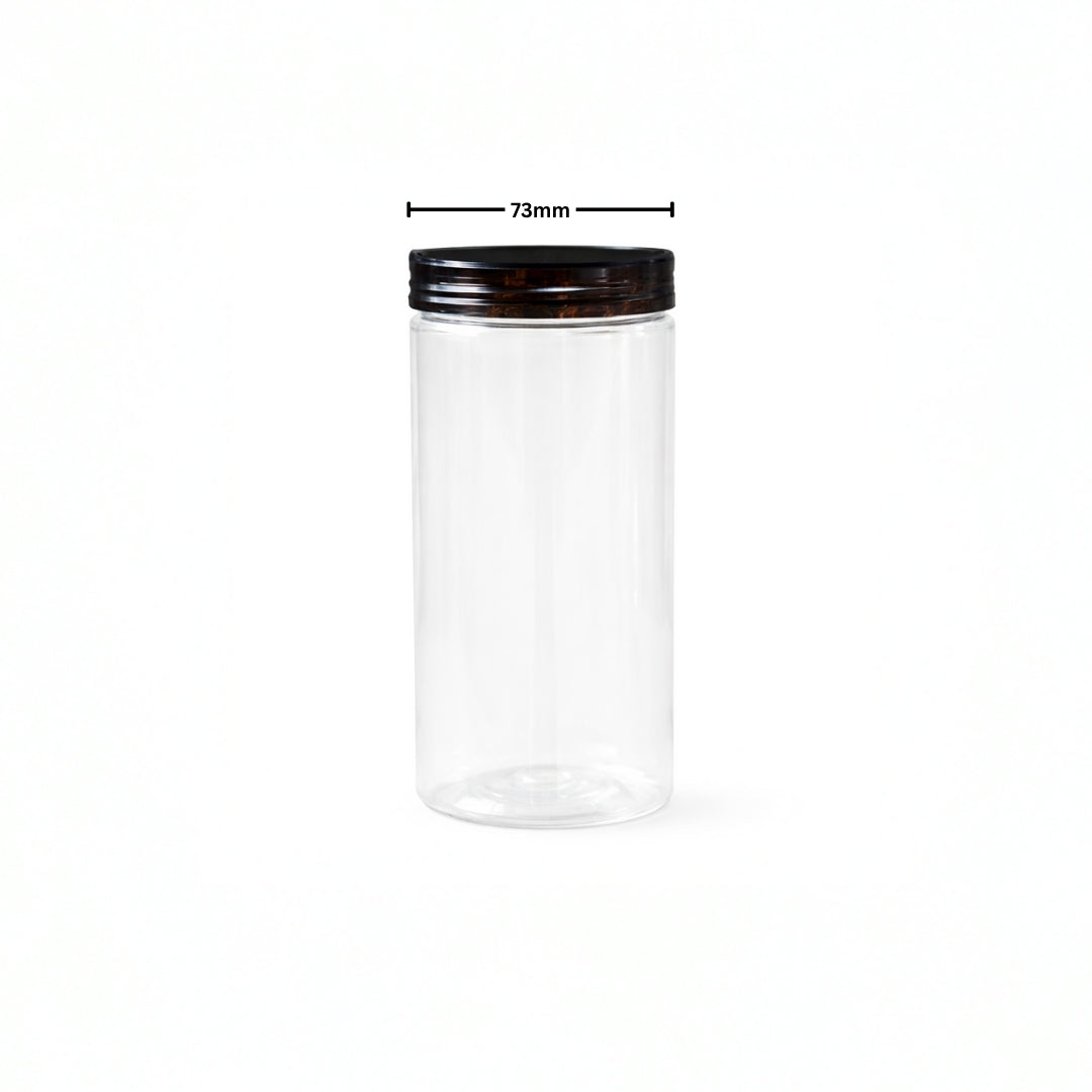 Cookies Jar 600ml PET Jar with Black Cap (73mm Top Dia)