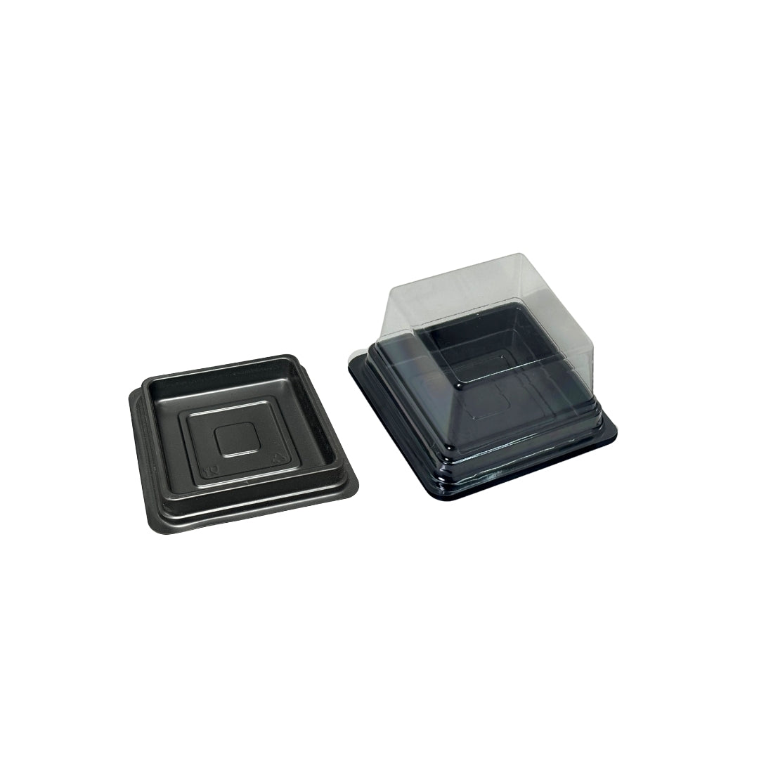 PNS 8080 Pastry Square HIPS black Tray with PET Dome Lid