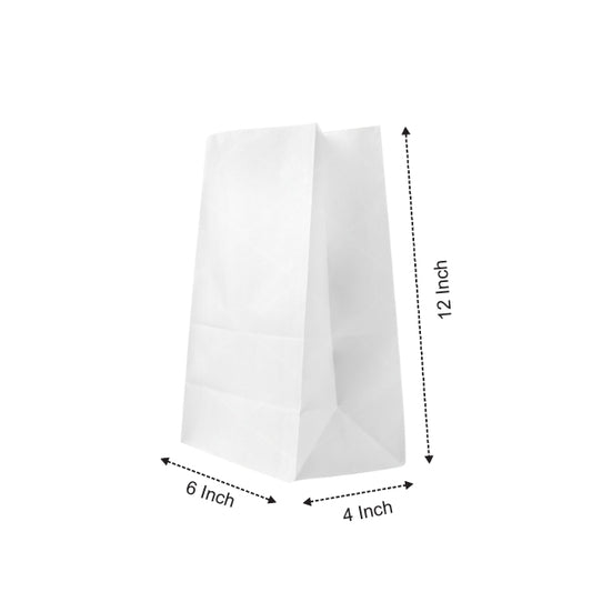 6x4x12" White SOS Bleached Kraft Bag – 70 GSM, 26 BF