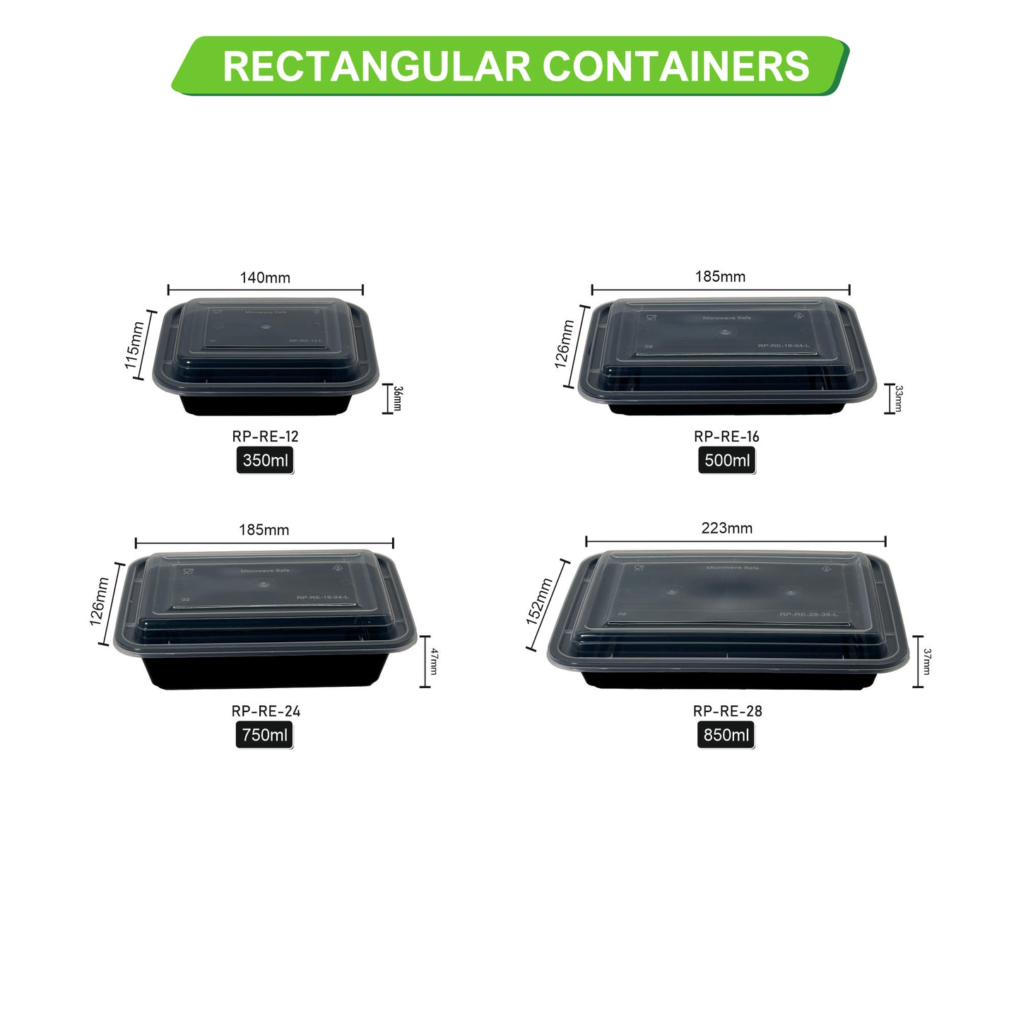 1000 ml RE 2CP Rectangular Container RP-RE-32-2CP