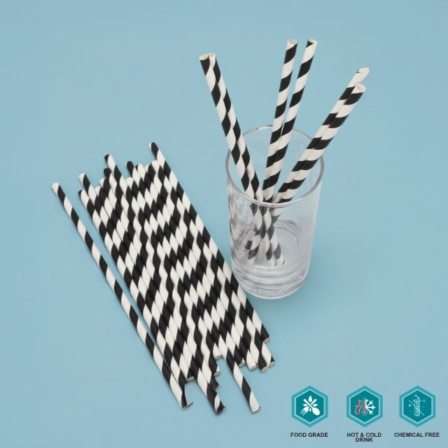 Printed Paper Straw 6mm (Black Spiral)