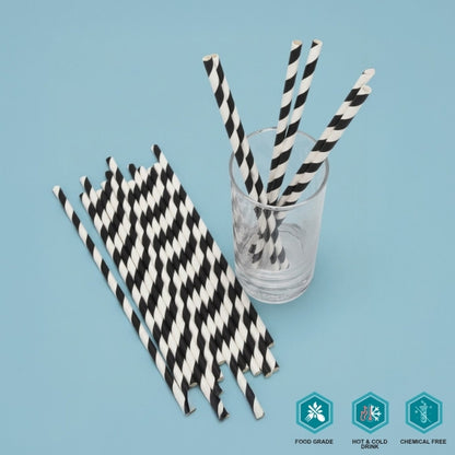 Printed Paper Straw 6mm (Black Spiral)
