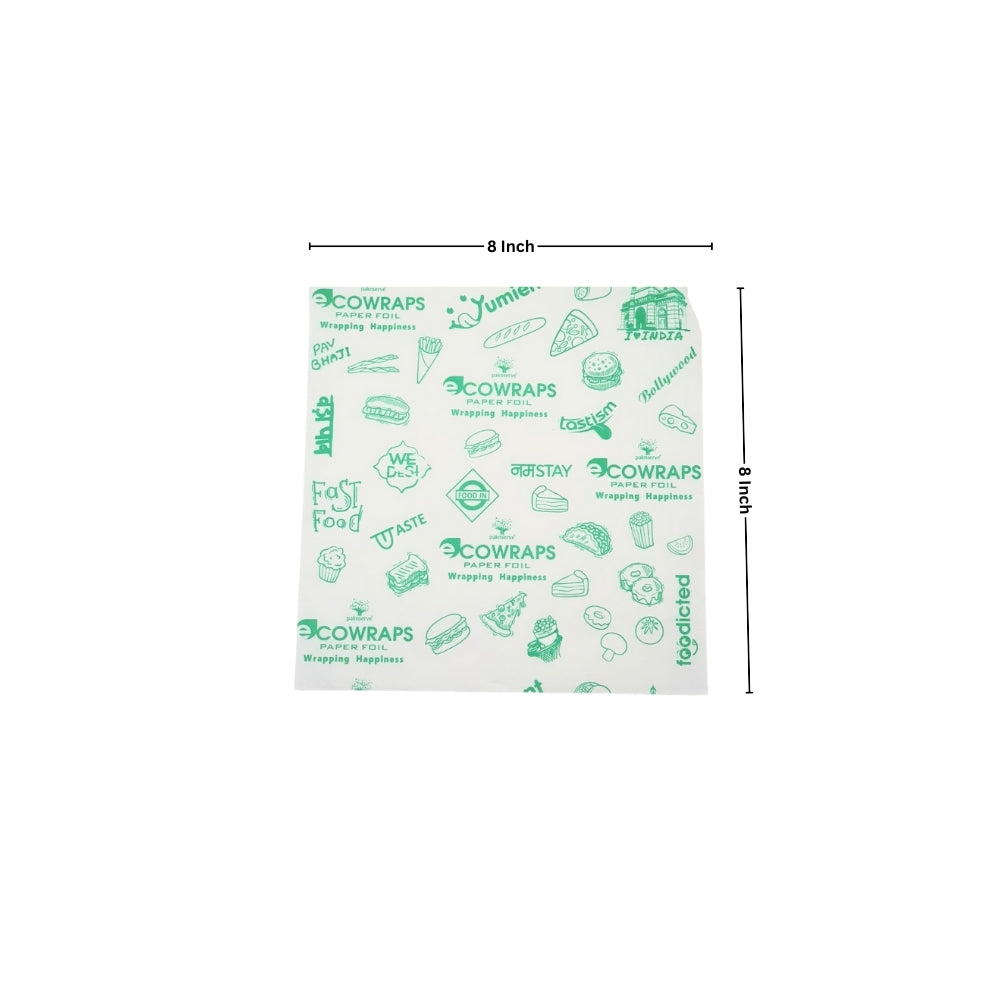 Ecowrap Printed Cut Sheet 8 x 8 inch Green color (250 Sheets)