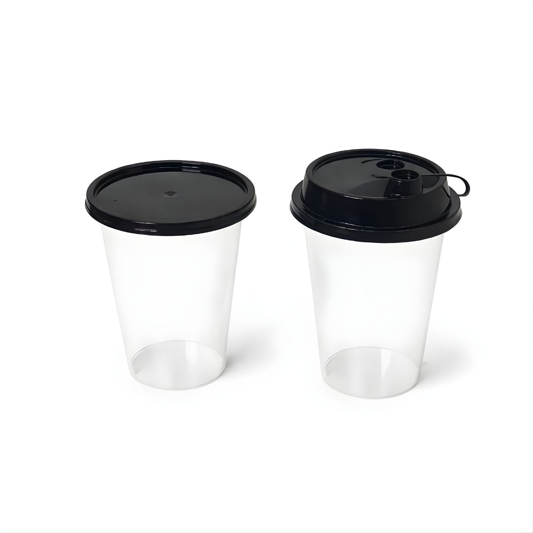 300ML Paknserve reusable cup with black flat lid  (80 Dia)
