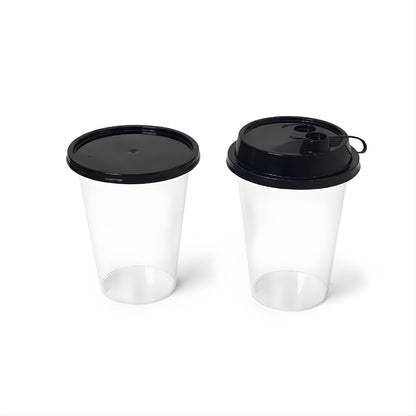 300ML Paknserve reusable cup with black flat lid  (80 Dia)