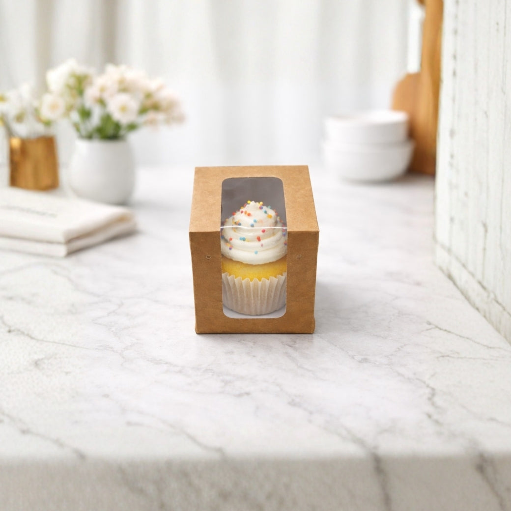Kraft 3x3x4 Window Cupcake Box with Insert