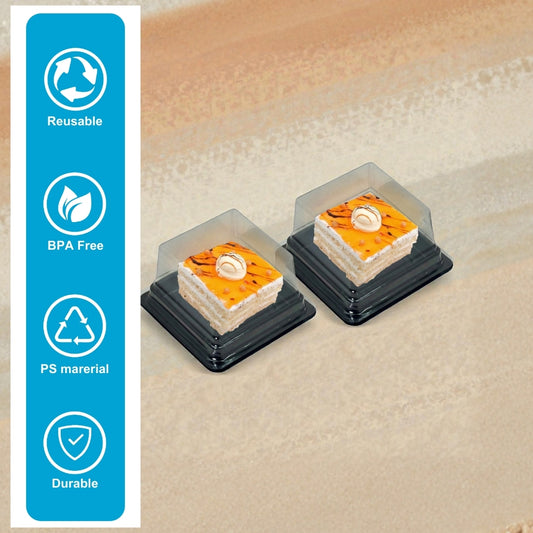 PNS 8080 Pastry Square HIPS black Tray with PET Dome Lid