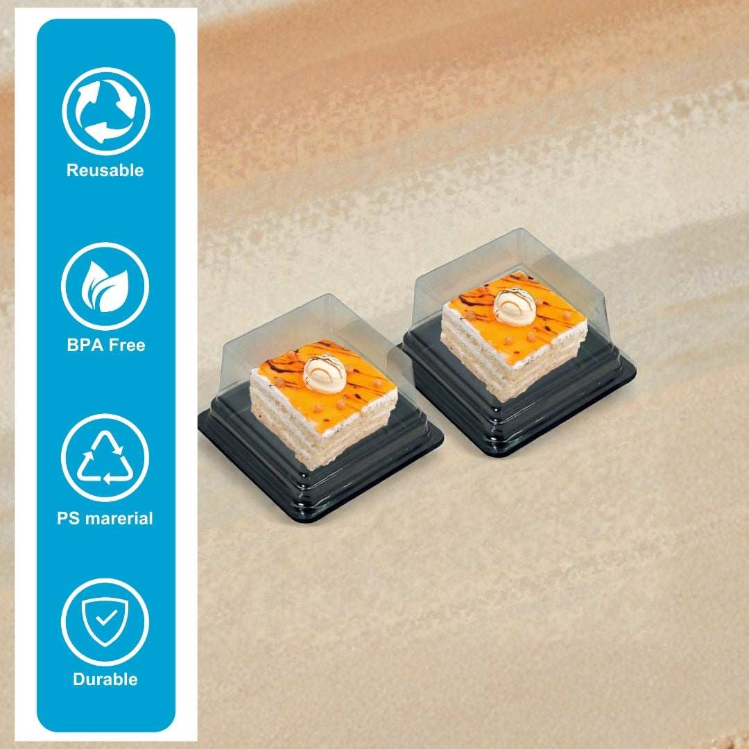 PNS 8080 Pastry Square HIPS black Tray with PET Dome Lid