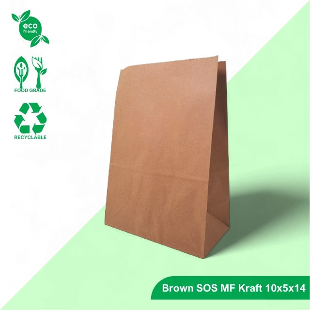 10x5x14" Brown SOS MF Kraft Bag – 80 GSM, 24 BF