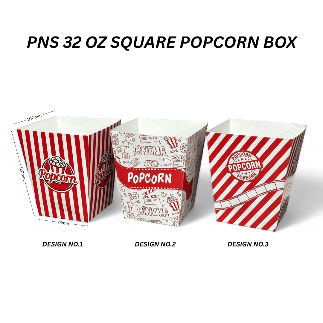 PNS 32 OZ Square Popcorn Box Printed (Red Color)