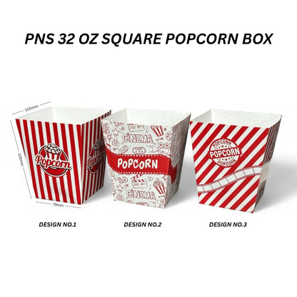 PNS 32 OZ Square Popcorn Box Printed (Red Color)