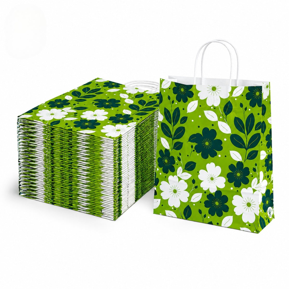 10x4x14 Gift Carry Bag (Green floral print)