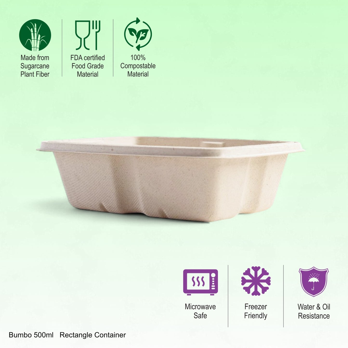 Bumboo Anti-Leak 500ml Rectangle Container with lid