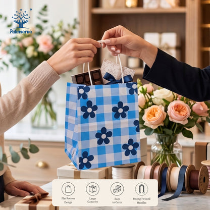 6x4x8 Gift Carry Bag (Blue Daisy flower Print)