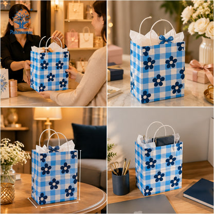 6x4x8 Gift Carry Bag (Blue Daisy flower Print)