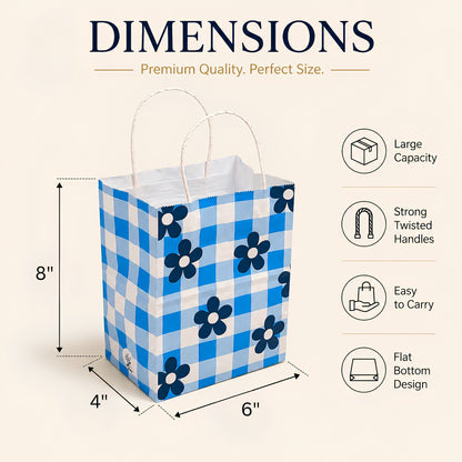 6x4x8 Gift Carry Bag (Blue Daisy flower Print)