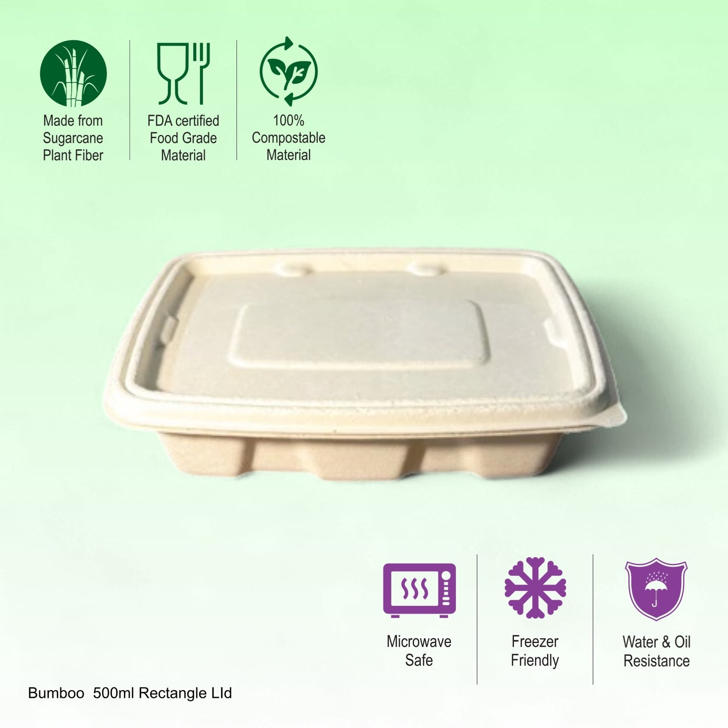 Bumboo Anti-Leak 500ml Rectangle Container with lid