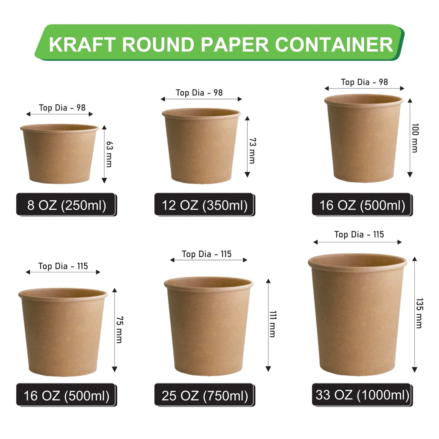 750 ml Kraft Round Paper Container