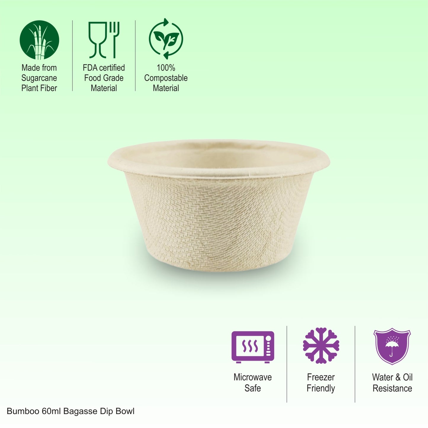 Bumboo 60ml Bagasse Dip Bowl with lid