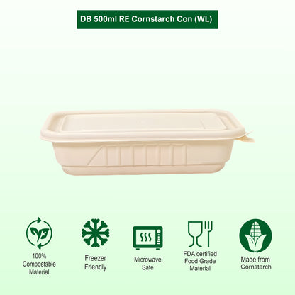 DB 500ml Cornstarch Lunch Container (WL)