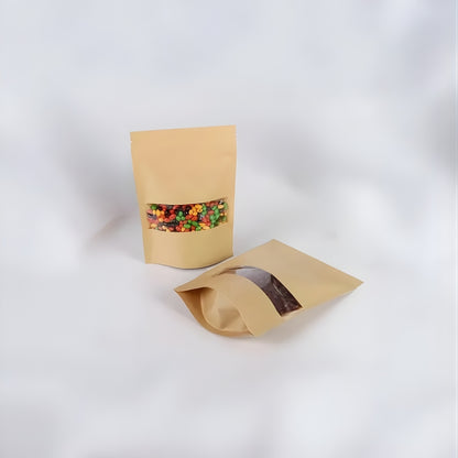 Stand Up Zipper Brown Kraft Paper Pouch with Window – 3 x 5