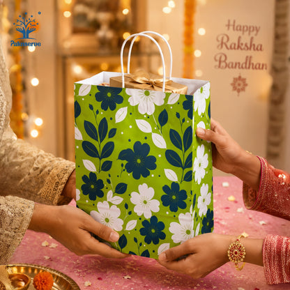 10x4x14 Gift Carry Bag (Green floral print)