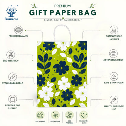 10x4x14 Gift Carry Bag (Green floral print)