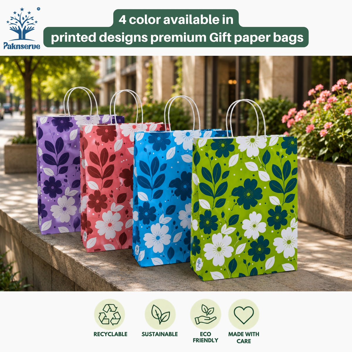 10x4x14 Gift Carry Bag (Pink floral print)