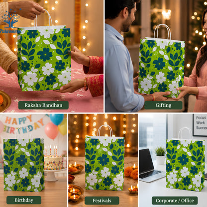 10x4x14 Gift Carry Bag (Green floral print)